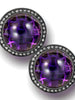 JAPANESE AMETHYST AND WHITE TOPAZ SYMBOLICA CLIP-ON EARRINGS IN OXIDIZED SILVER