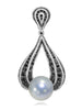WHITE GOLD TWIST PENDANT WITH FRESHWATER PEARL AND BLACK DIAMONDS