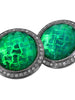 GREEN AGATE, WHITE QUARTZ DOUBLET WITH WHITE TOPAZ SYMBOLICA EARRINGS IN OXIDIZED SILVER