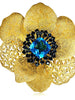 BLUE TOPAZ AND BLACK SPINEL CORONARIA BROOCH PENDANT IN SILVER AND GOLD
