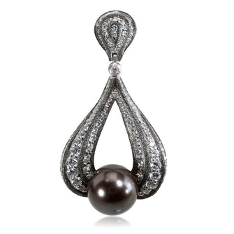 WHITE GOLD TWIST PENDANT WITH TAHITIAN PEARL, DIAMONDS AND CONTRAST TEXTURE