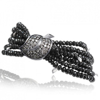 WHITE GOLD LEAF BRACELET WITH WHITE DIAMONDS AND BLACK SPINEL