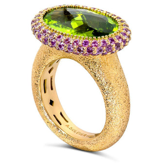 PERIDOT AND PINK SAPPHIRE COCKTAIL RING IN ROSE GOLD