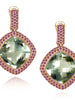 GREEN AMETHYST AND GARNET ROYAL DROP EARRINGS IN ROSE GOLD