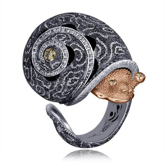 CODI THE SNAIL WITH DIAMONDS IN GOLD AND BLACKENED SILVER AND CORA PATTERN