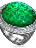GREEN AGATE, WHITE QUARTZ DOUBLET WITH WHITE TOPAZ SYMBOLICA RING IN OXIDIZED SILVER