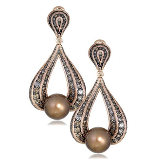 ROSE GOLD TWIST EARRINGS WITH CHOCOLATE SOUTH SEA PEARL AND COGNAC DIAMONDS