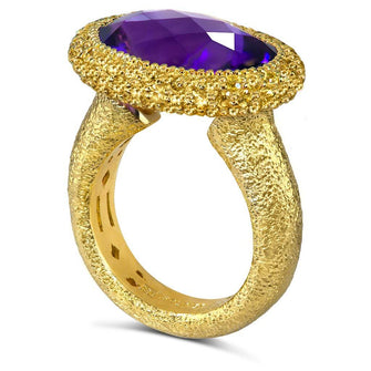 AMETHYST AND YELLOW SAPPHIRES COCKTAIL RING IN YELLOW GOLD