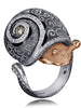 CODI THE SNAIL WITH DIAMONDS IN GOLD AND BLACKENED SILVER AND SWIRL PATTERN
