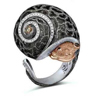 Silver & Gold Grand Codi The Snail Ring with Diamonds
