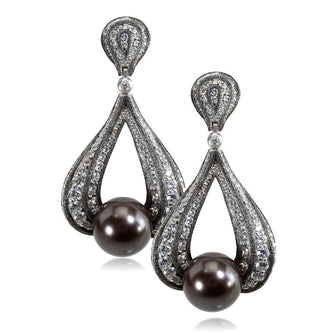 WHITE GOLD TWIST EARRINGS WITH TAHITIAN PEARL, DIAMONDS AND CONTRAST TEXTURE