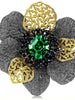 SWAROVSKI GREEN CRYSTAL AND BLACK SPINEL CORONARIA BROOCH PENDANT IN SILVER AND GOLD