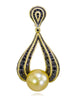 YELLOW GOLD TWIST PENDANT WITH GOLDEN SOUTH SEA PEARL AND BLACK DIAMONDS