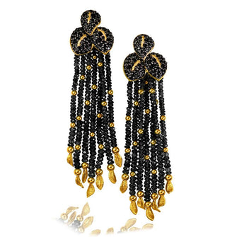 GOLD LEAF DROP EARRINGS WITH BLACK SPINEL