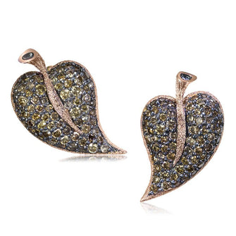 CHAMPAGNE DIAMONDS AND BLACKENED ROSE GOLD LEAF EARRINGS