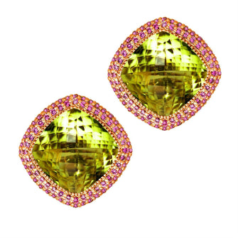 LEMON CITRINE AND PINK SAPPHIRE ROYAL EARRINGS IN ROSE GOLD