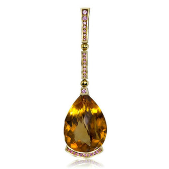 HONEY CITRINE AND PINK SAPPHIRES YELLOW GOLD SWAN PENDANT