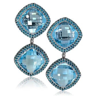 BLUE AND PARAIBA TOPAZ ROYAL DROP EARRINGS IN WHITE GOLD