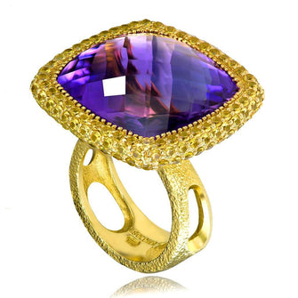 AMETHYST AND YELLOW SAPPHIRE ROYAL RING IN YELLOW GOLD