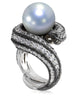 WHITE GOLD TWIST RING WITH PEARL, DIAMONDS AND CONTRAST TEXTURE