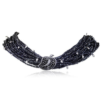 BLACKENED GOLD LEAF NECKLACE WITH BLACK DIAMONDS AND BLACK SPINEL