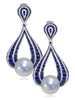 WHITE GOLD TWIST EARRINGS WITH FRESHWATER PEARL AND BLUE SAPPHIRES