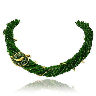 GOLD LEAF NECKLACE WITH CHROME DIOPSIDE AND TSAVORITES