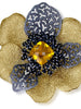CITRINE AND BLACK SPINEL CORONARIA BROOCH PENDANT IN STERLING SILVER, GOLD AND DARK PLATINUM