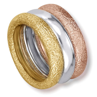 THREE BAND STACKABLE MULTI GOLD TEXTURED RINGS