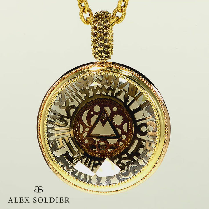 SMOKY TOPAZ AND DIAMOND GOLD TALISMAN PENDANT NECKLACE