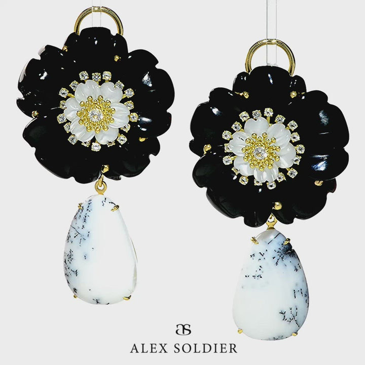 Alex Soldier Blossom Convertible Earrings with Carved Onyx & Agate