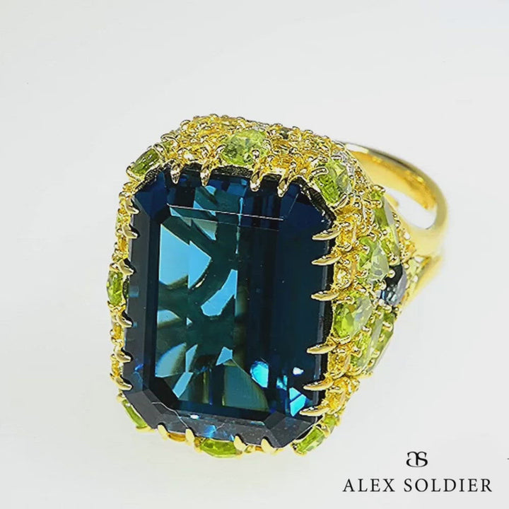 Gold Blossom Ring with London Blue Topaz