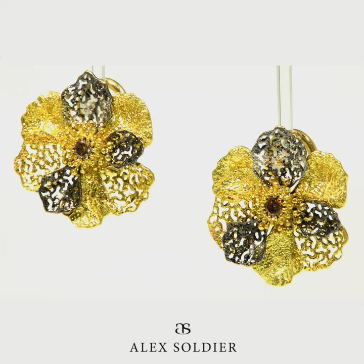 Alex Soldier Gold Coronaria Convertible Earrings with Champagne Diamonds