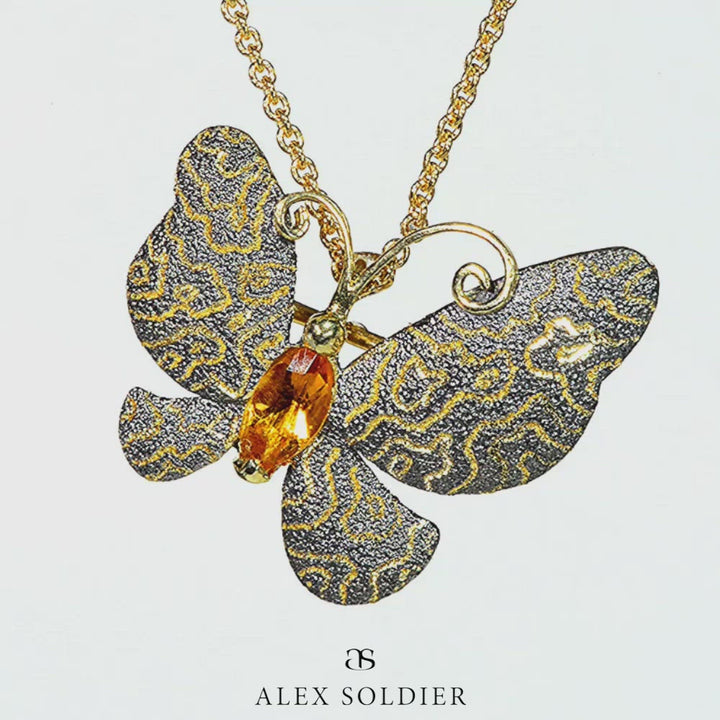 ALEX SOLDIER GOLD CITRINE BUTTERFLY PENDANT PIN