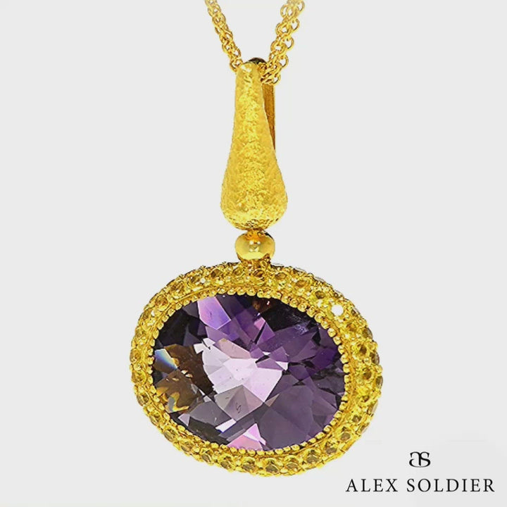 Alex Soldier Gold Cocktail Pendant with Amethyst, Sapphires On Chain